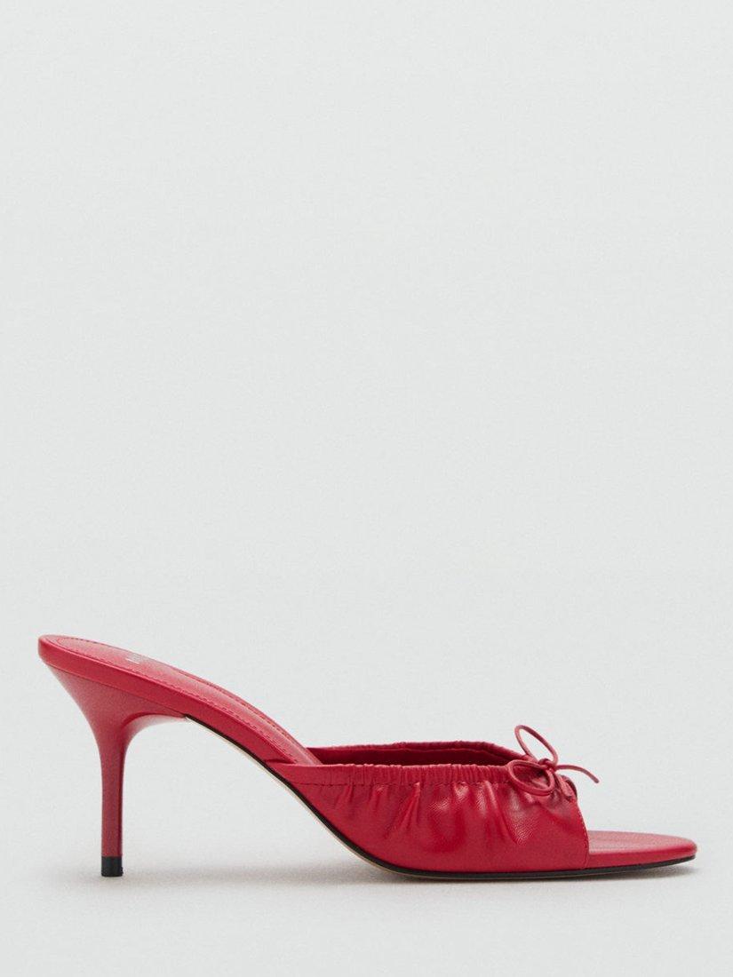 Product image 1 of 5, which shows Mango Flor Stiletto Heel Bow Faux Leather Sandals, Red, 4