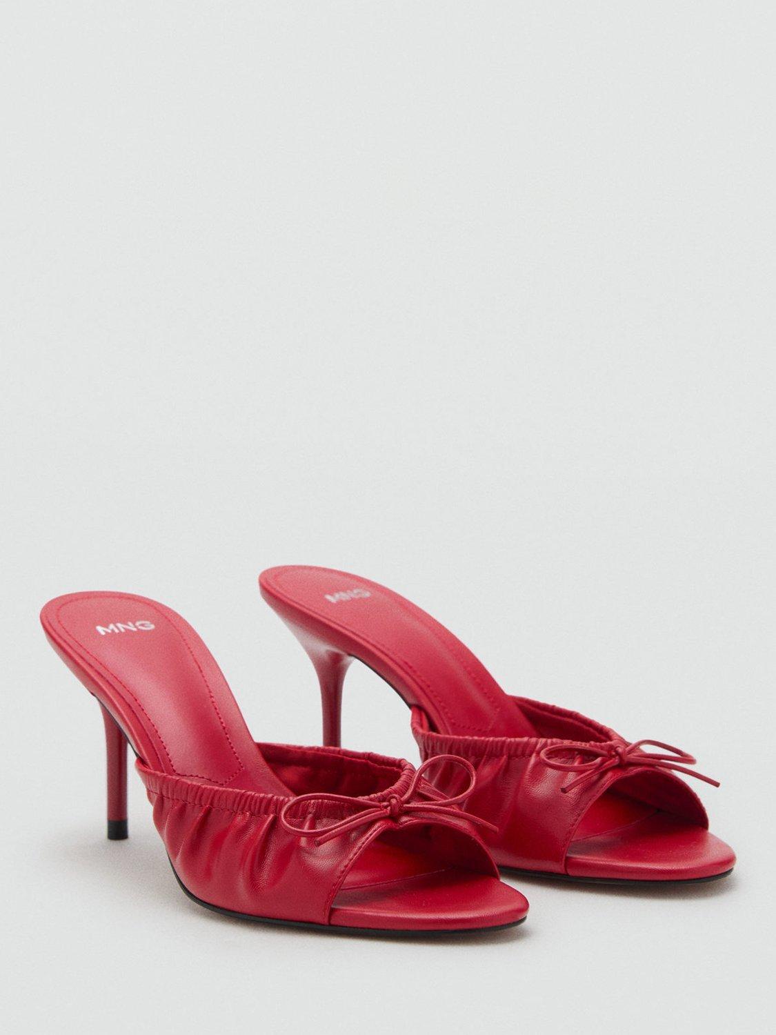 Product image 2 of 5, which shows Mango Flor Stiletto Heel Bow Faux Leather Sandals, Red, 4