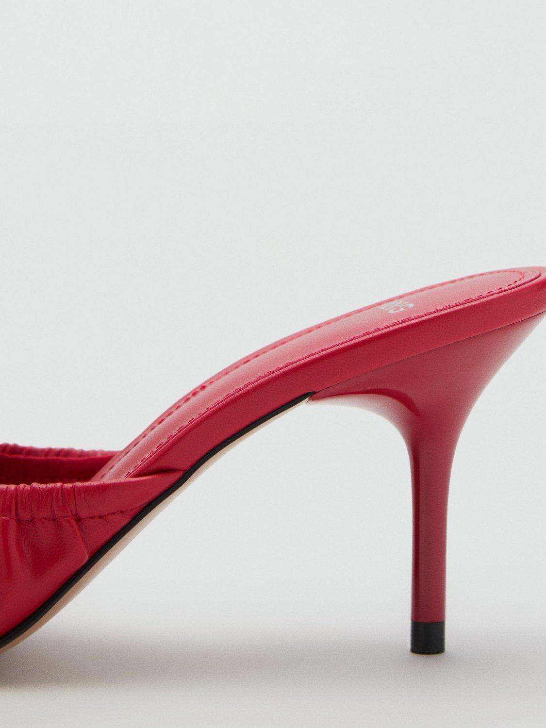 Product image 3 of 5, which shows Mango Flor Stiletto Heel Bow Faux Leather Sandals, Red, 4