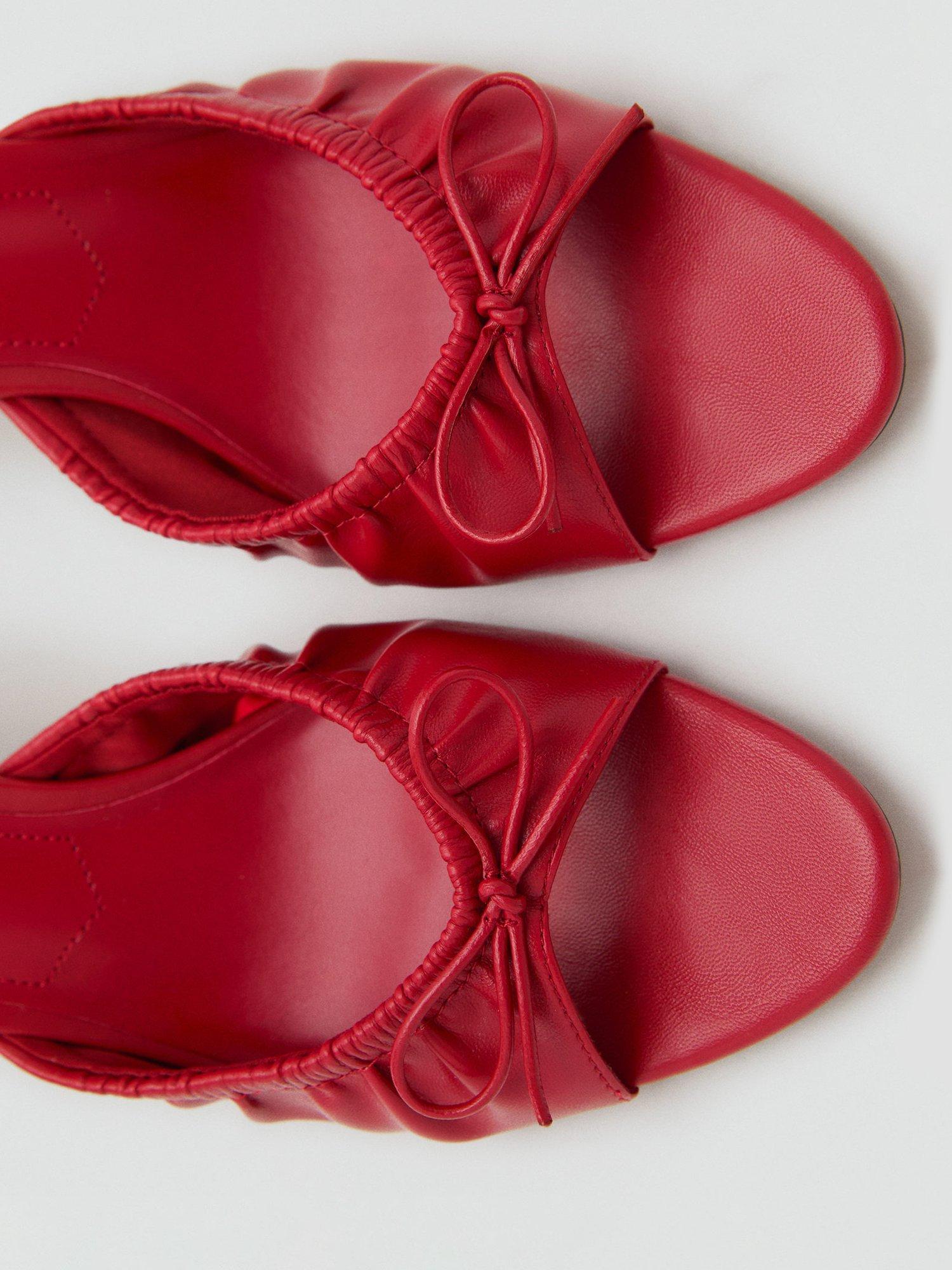 Product image 4 of 5, which shows Mango Flor Stiletto Heel Bow Faux Leather Sandals, Red, 4