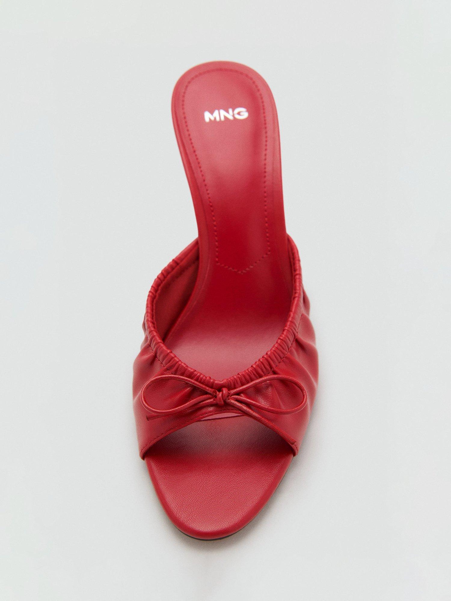 Product image 5 of 5, which shows Mango Flor Stiletto Heel Bow Faux Leather Sandals, Red, 4