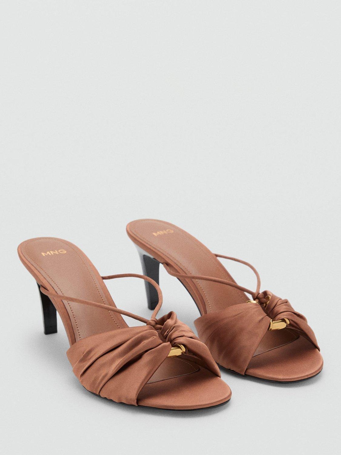 Product image 2 of 4, which shows Mango Frunci High Heel Satin Sandals, Medium Orange, 3