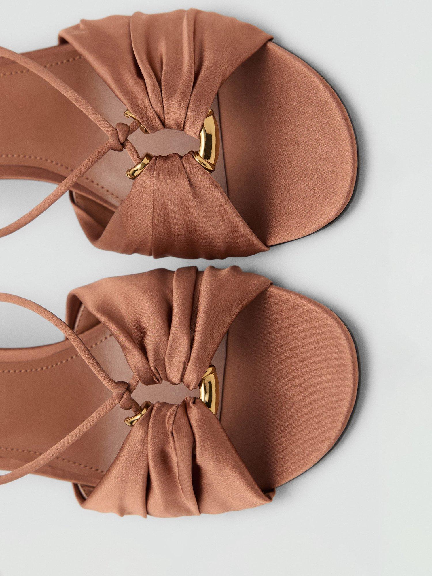 Product image 4 of 4, which shows Mango Frunci High Heel Satin Sandals, Medium Orange, 3