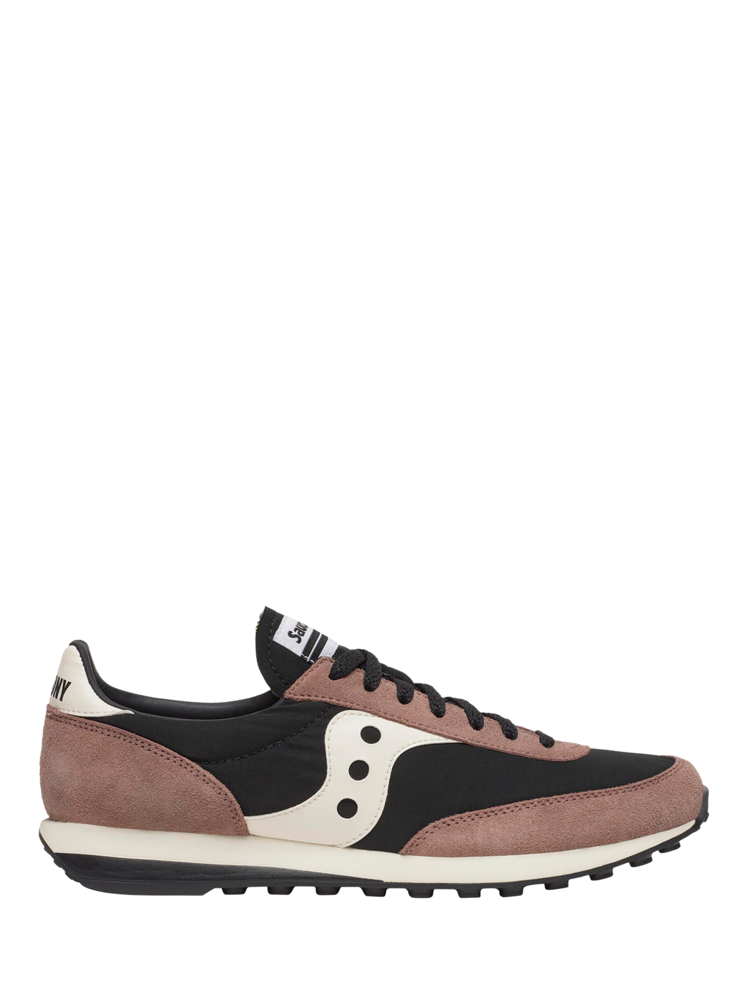Product image 1 of 5, which shows Saucony 80's Colour Block Trainers, Brown, Black, 8