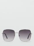 Mango Capri Metallic Square Framed Sunglasses, Silver