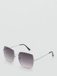Mango Capri Metallic Square Framed Sunglasses, Silver