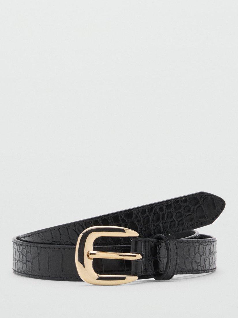 Mango Coqui Croc Belt, Black