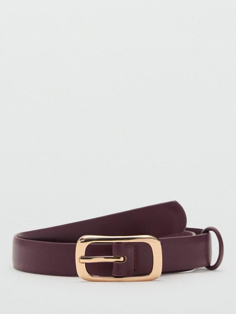 Product image 1 of 4, which shows Mango Mass Rectangular Buckle Belt, Dark Red, S