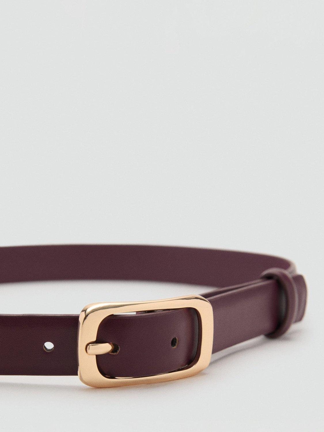 Product image 2 of 4, which shows Mango Mass Rectangular Buckle Belt, Dark Red, S