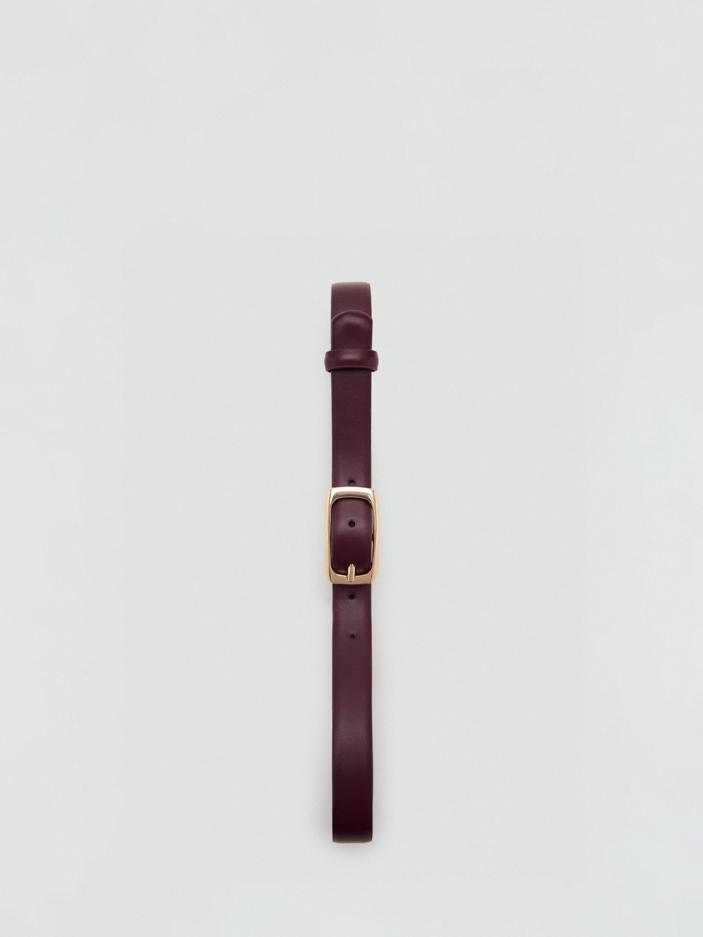 Product image 3 of 4, which shows Mango Mass Rectangular Buckle Belt, Dark Red, S