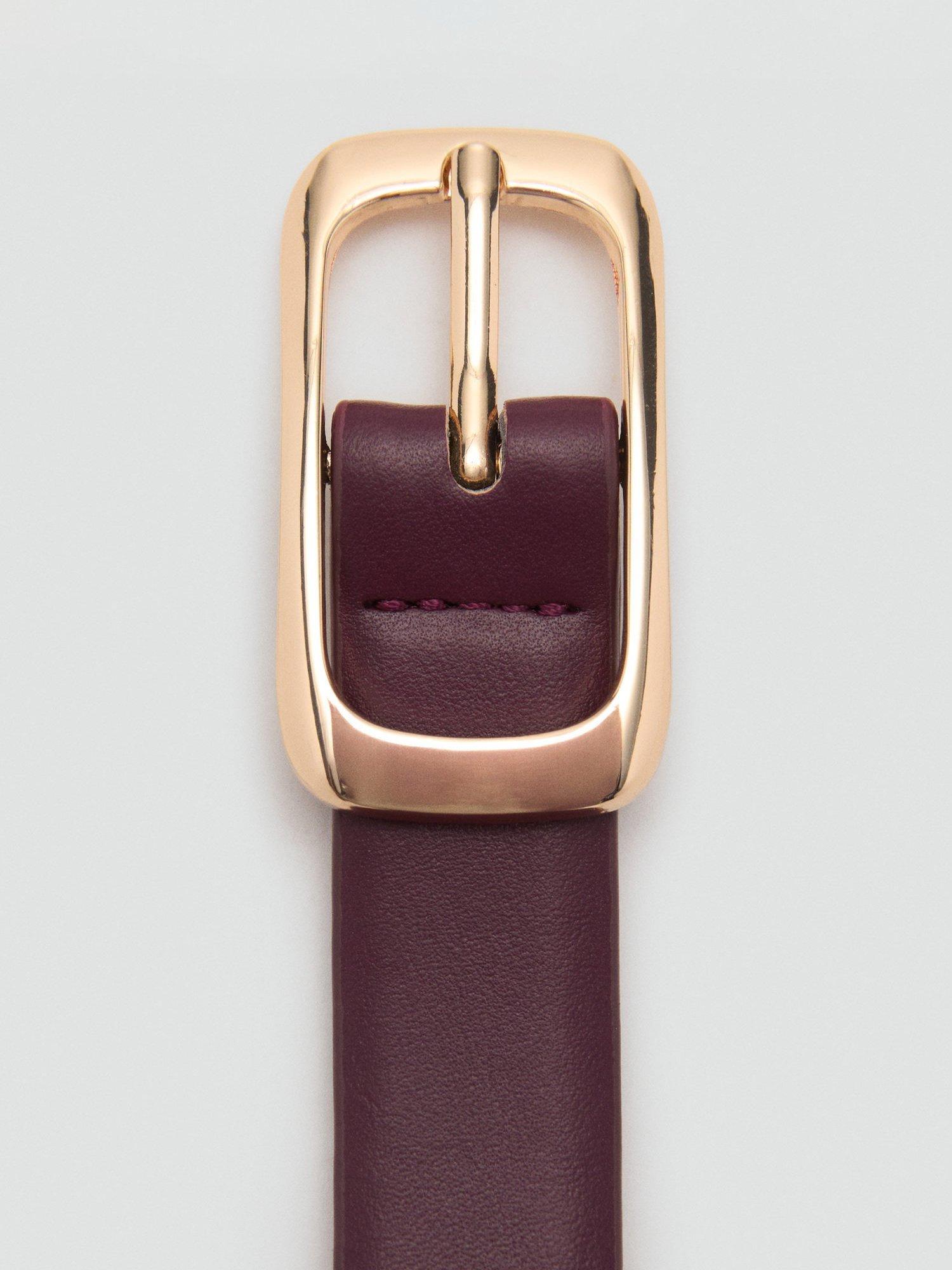Product image 4 of 4, which shows Mango Mass Rectangular Buckle Belt, Dark Red, S