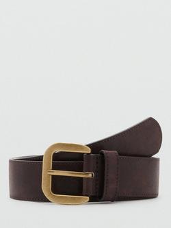 Mango Julian Square Buckle Belt, Dark Brown, Dark Brown