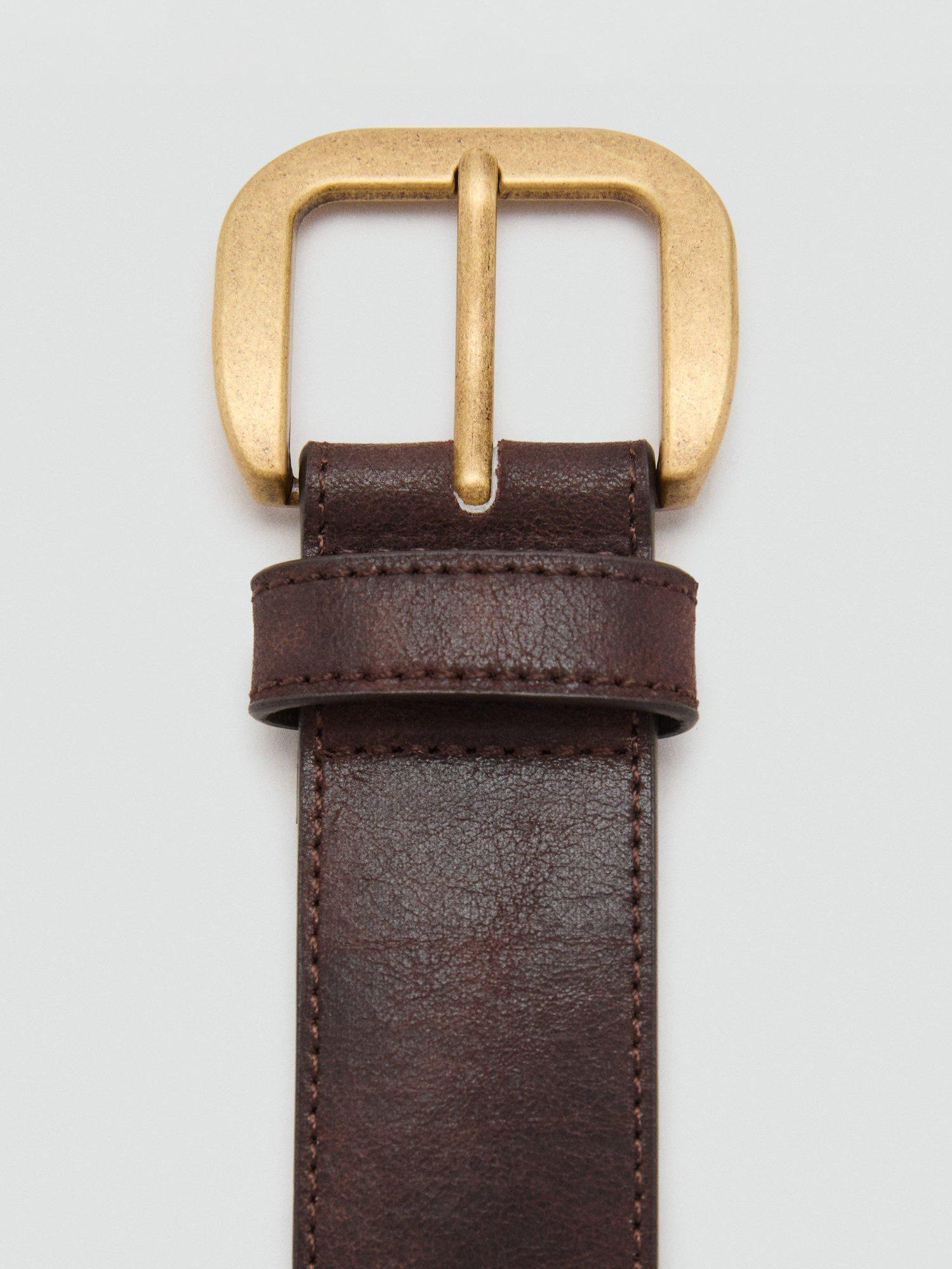 Product image 2 of 4, which shows Mango Julian Square Buckle Belt, Dark Brown, L