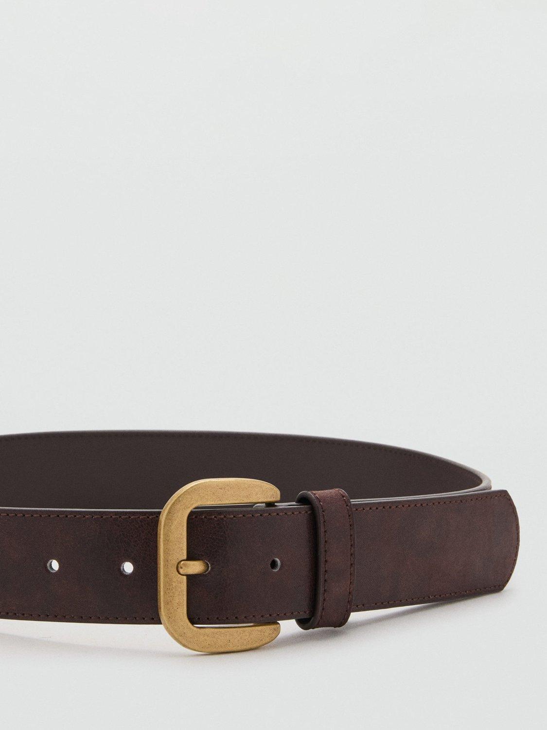 Product image 3 of 4, which shows Mango Julian Square Buckle Belt, Dark Brown, L