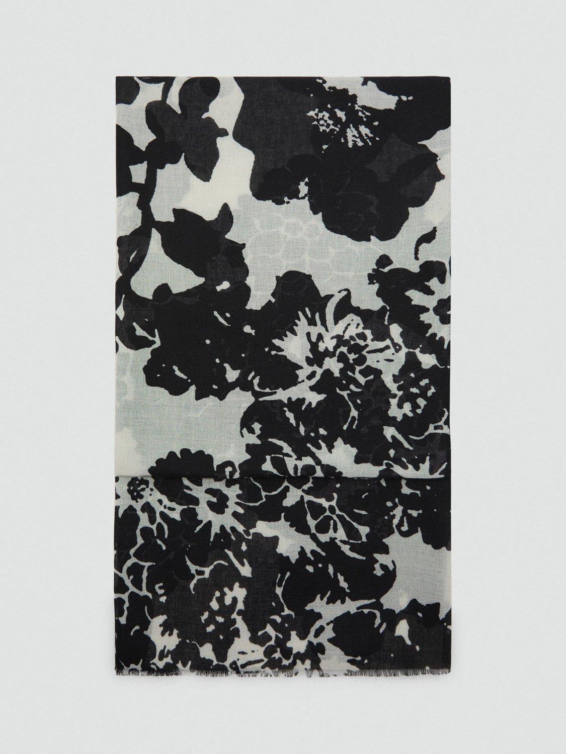 Product image 1 of 2, which shows Mango Foulard Floral Print Scarf, Black/White, One Size