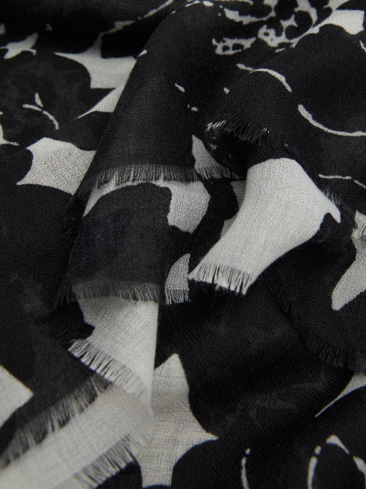 Product image 2 of 2, which shows Mango Foulard Floral Print Scarf, Black/White, One Size