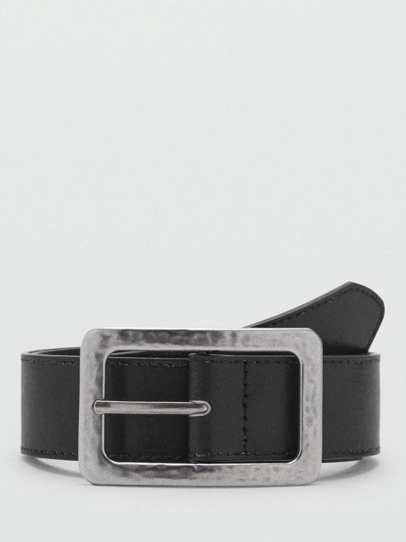 Product image 1 of 4, which shows Mango Julia Textured Square Buckle Belt, Black, S