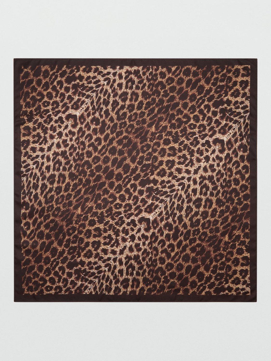 Product image 1 of 3, which shows Mango Leon Foulard Animal Print Scarf, Brown, One Size
