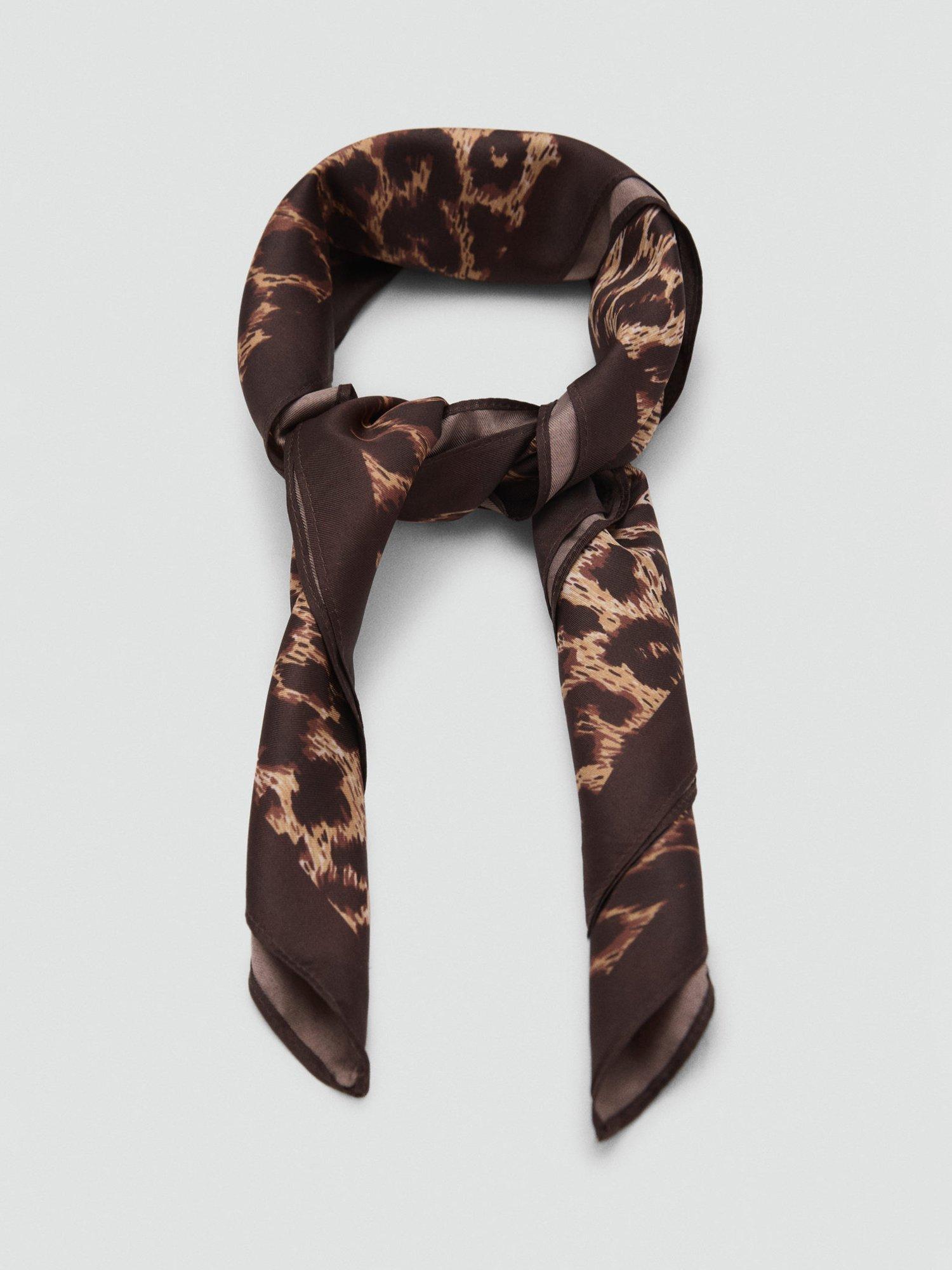 Product image 3 of 3, which shows Mango Leon Foulard Animal Print Scarf, Brown, One Size