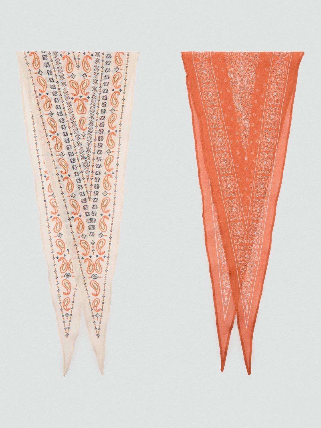 Product image 1 of 3, which shows Mango Floral Print Satin Bandana Scarf, Natural White/Multi, One Size