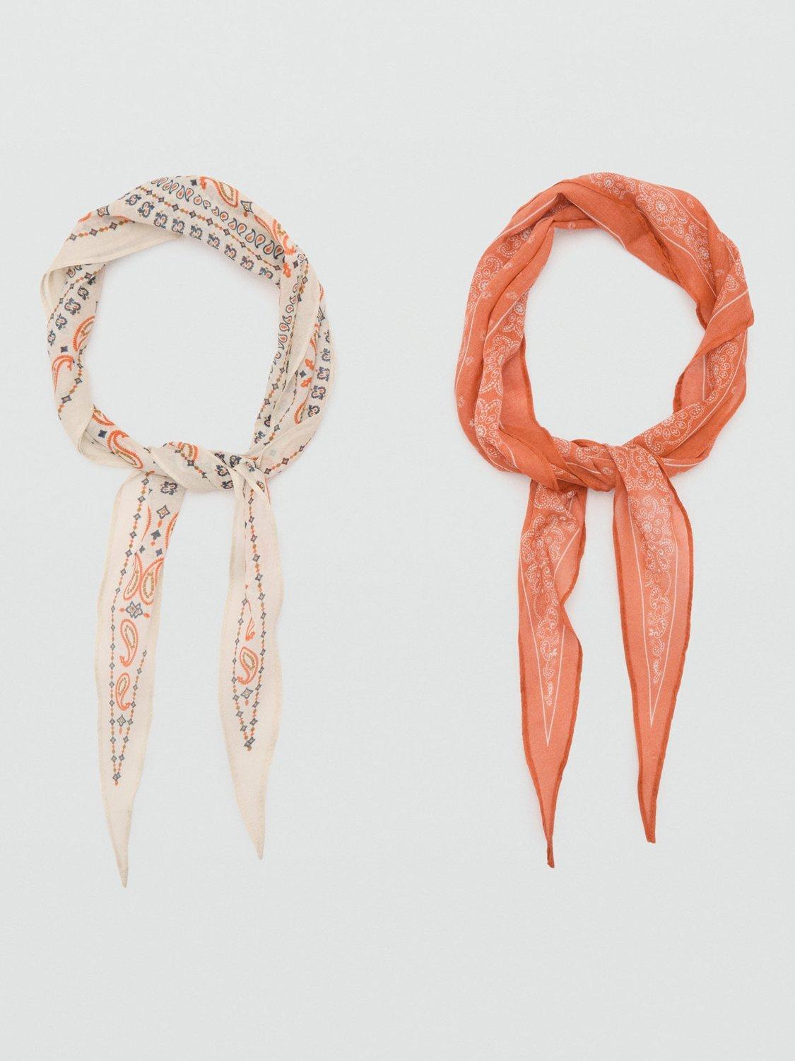Product image 3 of 3, which shows Mango Floral Print Satin Bandana Scarf, Natural White/Multi, One Size