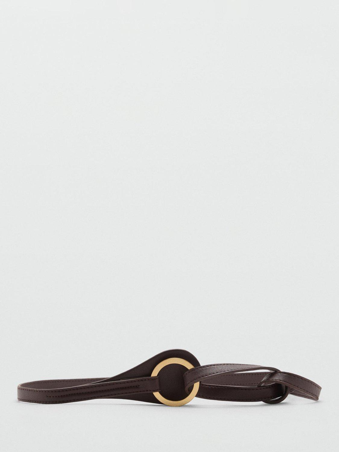 Product image 1 of 4, which shows Mango Thin Maxi Buckle Belt, Dark Brown, M