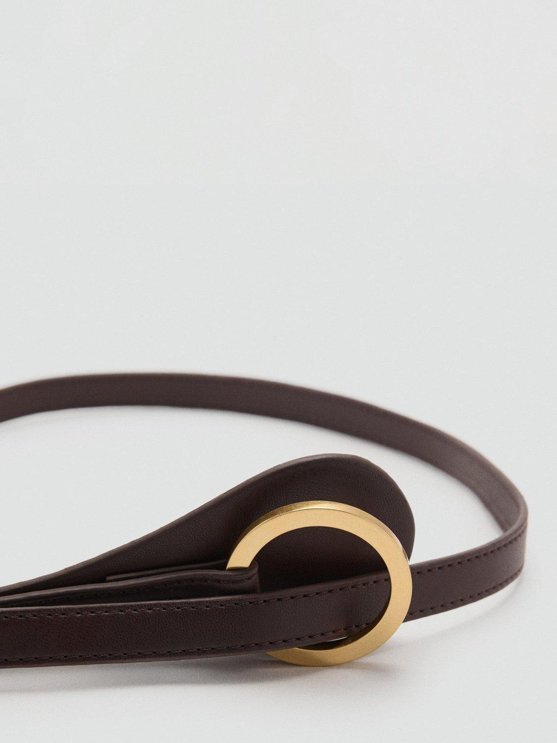Product image 2 of 4, which shows Mango Thin Maxi Buckle Belt, Dark Brown, M