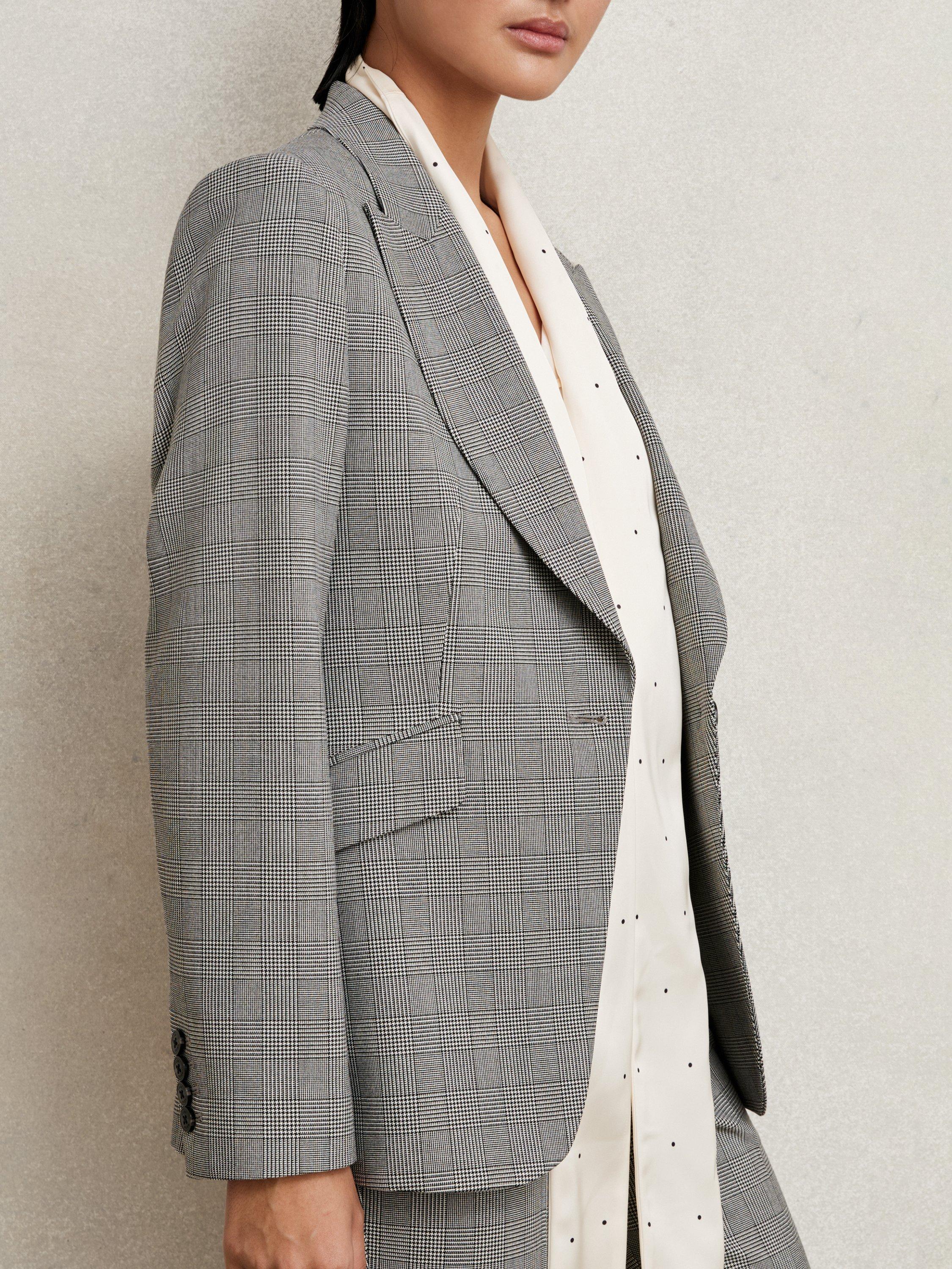 Product image 5 of 5, which shows Reiss Brooklyn Check Blazer, Grey, 6