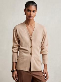 Reiss Tyla Fitted Waist Fine Wool Blend Cardigan, Neutral