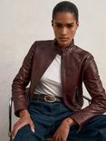 Reiss Astra Fitted Pure Leather Jacket, Burgundy