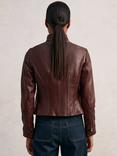 Reiss Astra Fitted Pure Leather Jacket, Burgundy