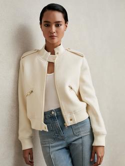 Reiss Cleo Bomber Jacket, Cream, Cream