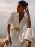 Reiss Anita Belted Pure Linen Shirt Dress, Ivory