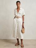 Reiss Anita Belted Pure Linen Shirt Dress, Ivory