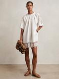 Reiss Carina Embroidered Pure Linen Shift Dress, Ivory