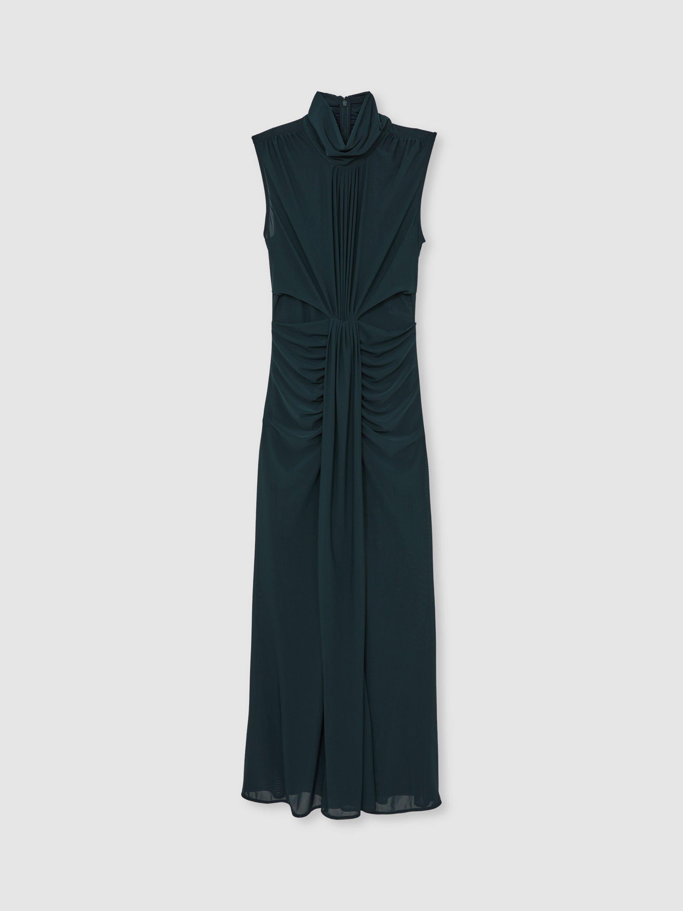 Product image 1 of 4, which shows Reiss Danielle Sleeveless Ruched Maxi Dress, Teal, 6