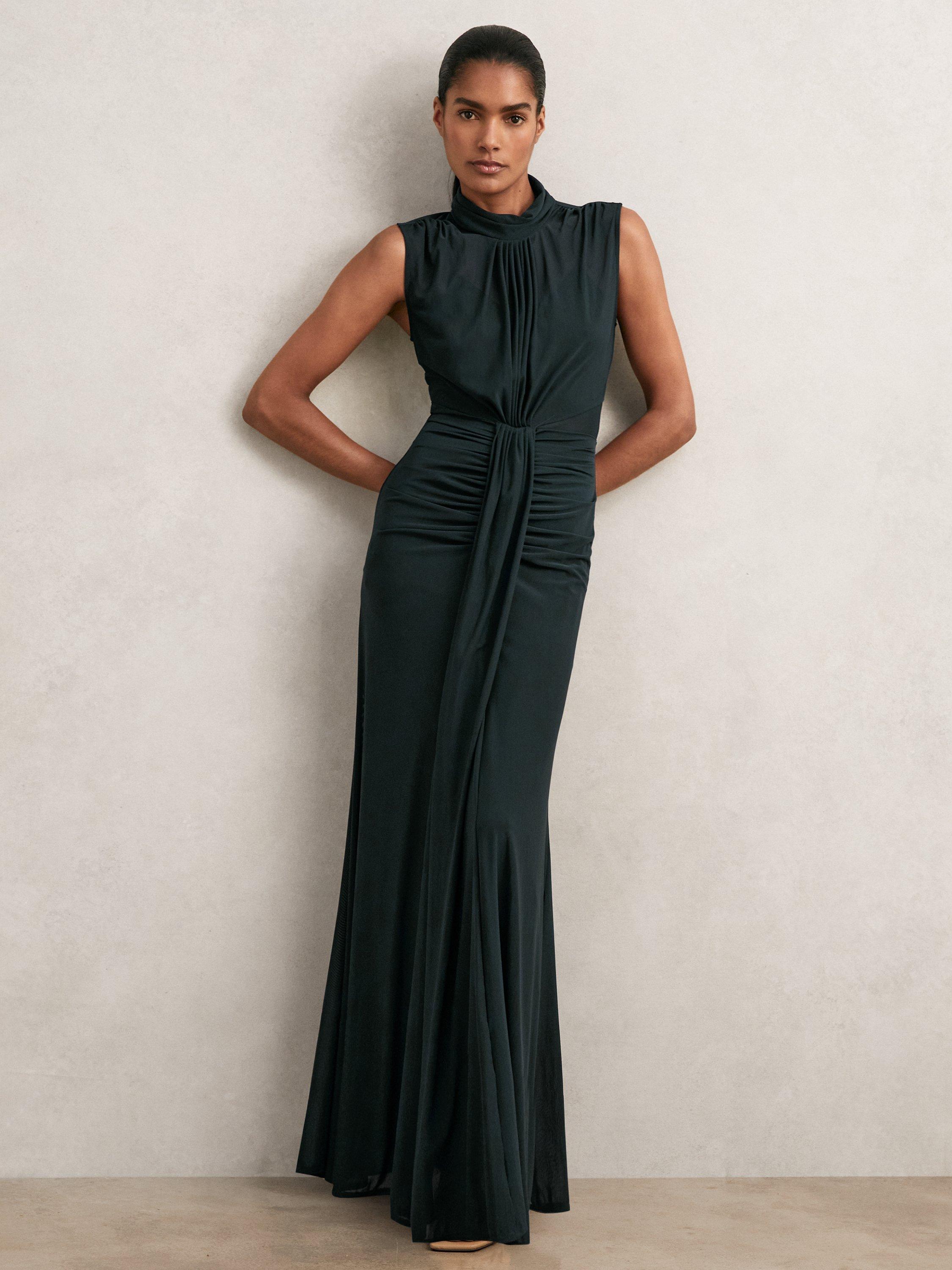 Product image 4 of 4, which shows Reiss Danielle Sleeveless Ruched Maxi Dress, Teal, 6