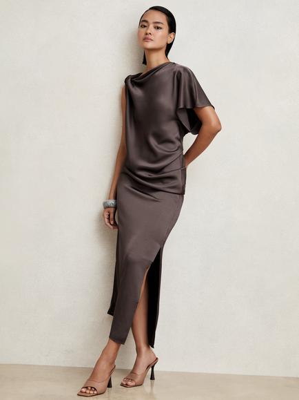 Reiss Kenzie Drape Midi Dress, Mauve, Mauve