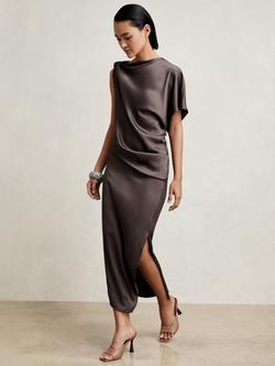Reiss Kenzie Drape Midi Dress, Mauve - view 2, Mauve