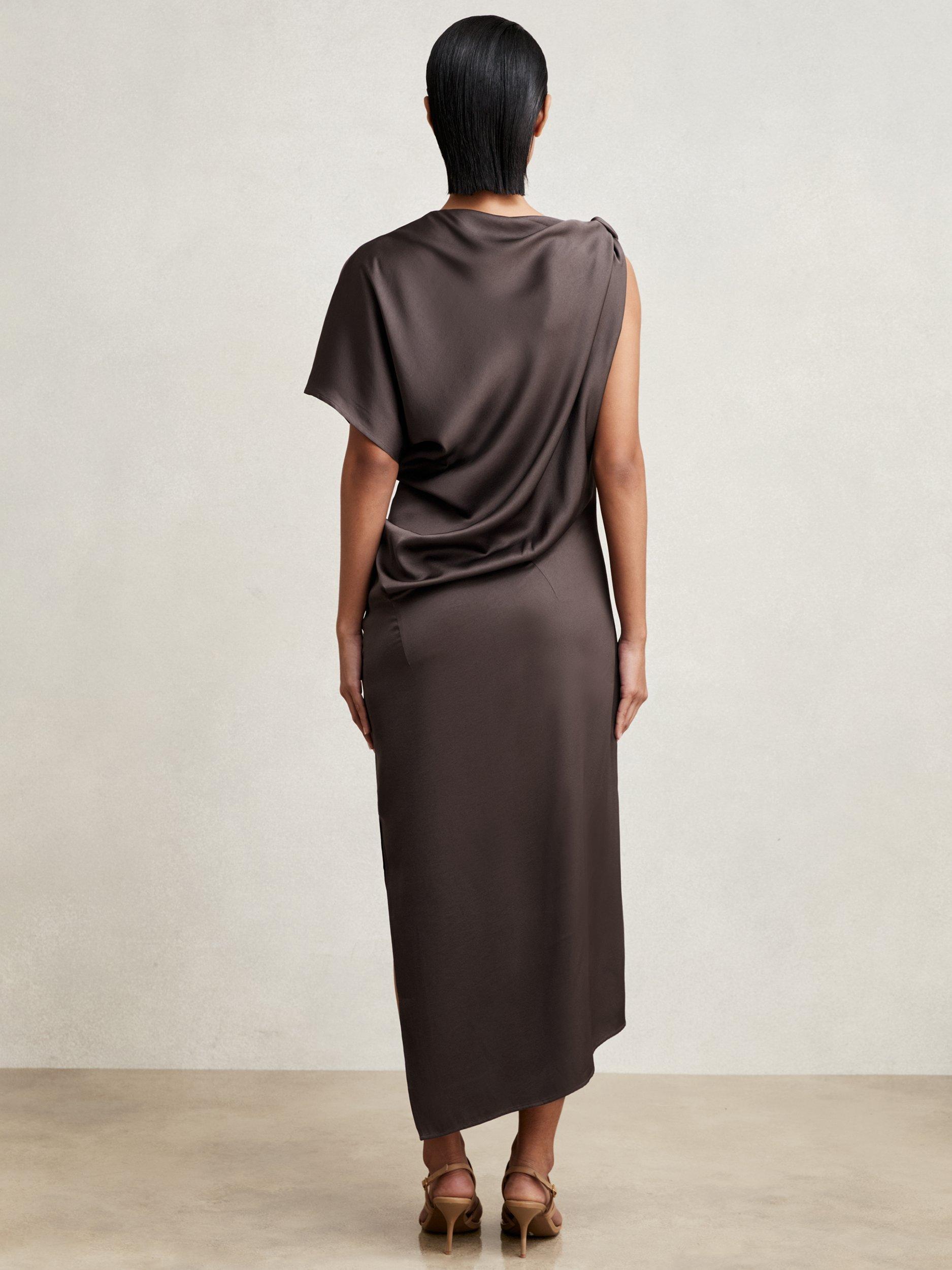 Product image 5 of 5, which shows Reiss Kenzie Drape Midi Dress, Mauve, 6