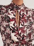 Reiss Lora Palm Flippy Dress, Burgundy/Cream