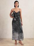 Reiss Lornie Abstract Animal Print Slip Dress, Navy