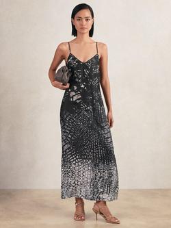 Reiss Lornie Abstract Animal Print Slip Dress, Navy, Navy