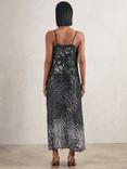 Reiss Lornie Abstract Animal Print Slip Dress, Navy