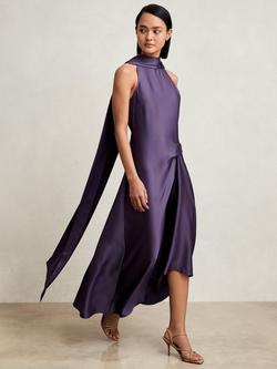 Reiss Michelle Drape Midi Dress, Purple, Purple