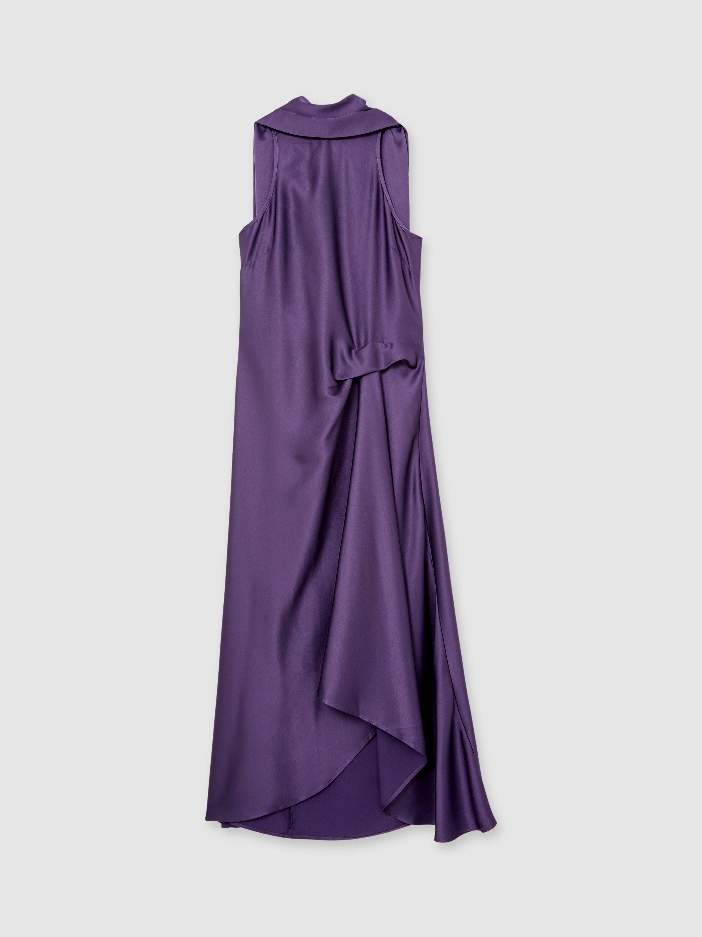 Product image 3 of 5, which shows Reiss Michelle Drape Midi Dress, Purple, 6