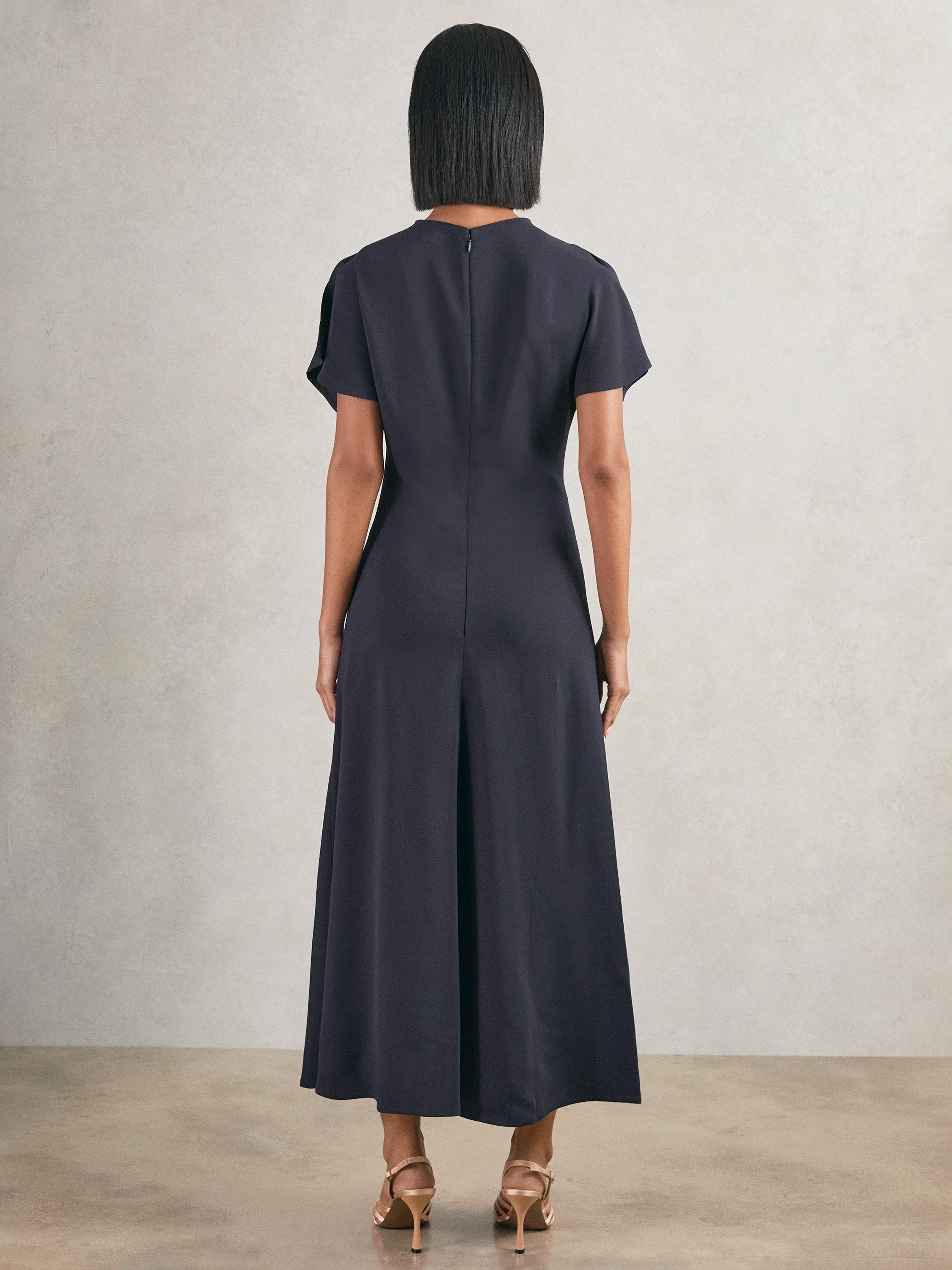 Product image 2 of 5, which shows Reiss Ruched Front A-Line Workwear Midi Dress, Navy, 6