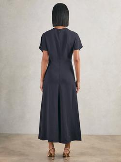 Reiss Ruched Front A-Line Workwear Midi Dress - view 2, Navy