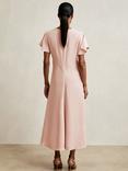 Reiss Ruched Front A-Line Workwear Midi Dress, Pale Pink