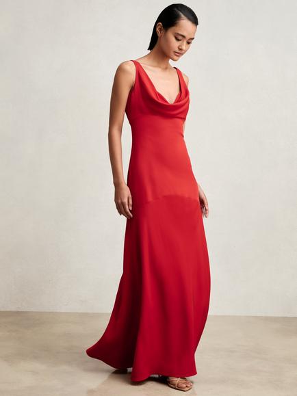 Reiss Cowl Neck A-Line Sleeveless Maxi Dress, Red